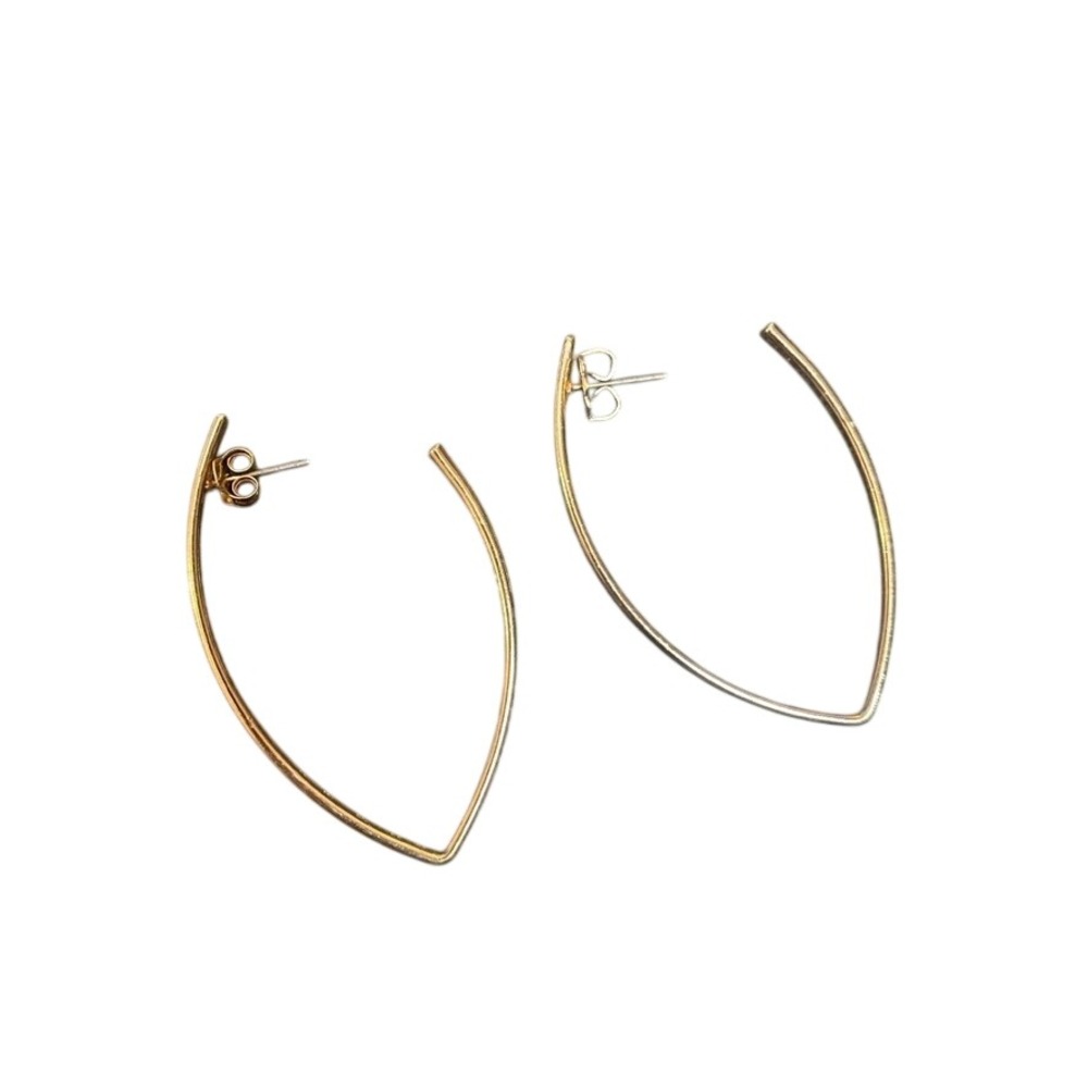 Gold Tone Marquise Open Hoop Earrings Geometric Minimalist Pointed Design